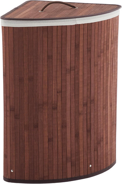 Bamboo Laundry Hamper Large 58L with Removable 2-Section Liner, Foldable Storage Basket with Lid and Handles for Bedroom, Laundry Room, Small Spaces – Natural - Triangle