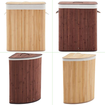 Bamboo Laundry Hamper Large 58L with Removable 2-Section Liner, Foldable Storage Basket with Lid and Handles for Bedroom, Laundry Room, Small Spaces – Natural - Triangle