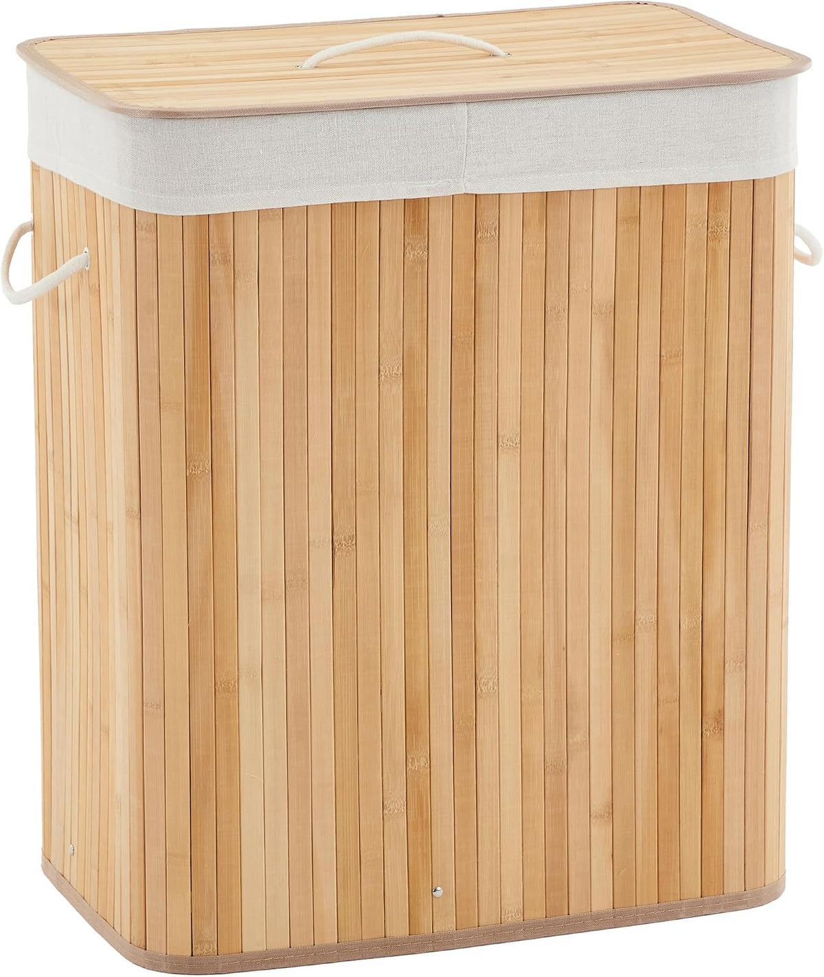 Bamboo Laundry Hamper Large 58L with Removable 2-Section Liner, Foldable Storage Basket with Lid and Handles for Bedroom, Laundry Room, Small Spaces – Natural - Triangle