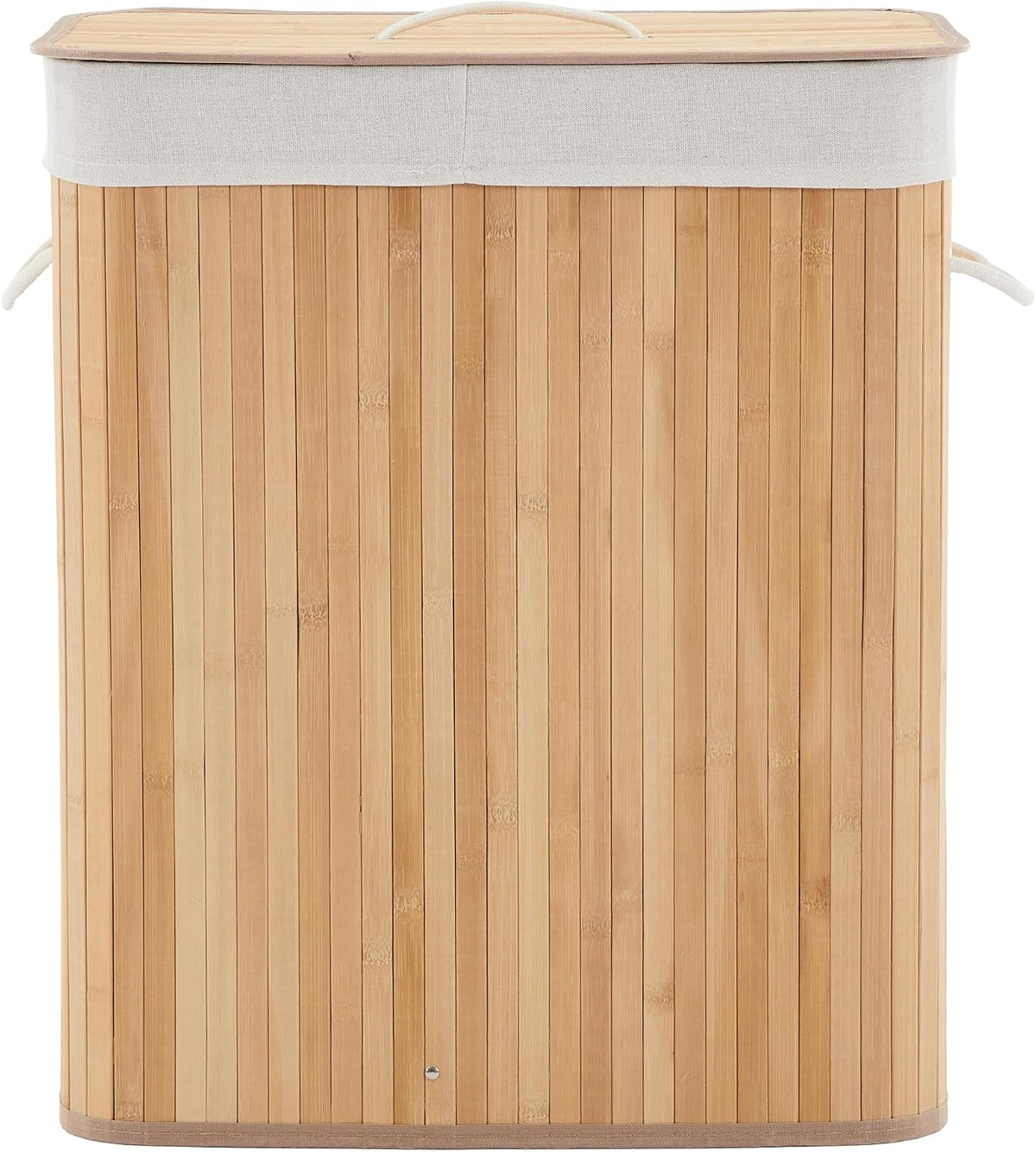 Bamboo Laundry Hamper Large 58L with Removable 2-Section Liner, Foldable Storage Basket with Lid and Handles for Bedroom, Laundry Room, Small Spaces – Natural - Triangle