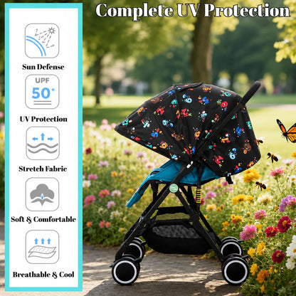 Baby Stroller Sun Shade - Waterproof UPF50+ Blackout Cover | Lightweight Lycra with Ventilated Mesh | Fits Infant Car Seat, Buggy, Bassinet, Carrycot, Numbers