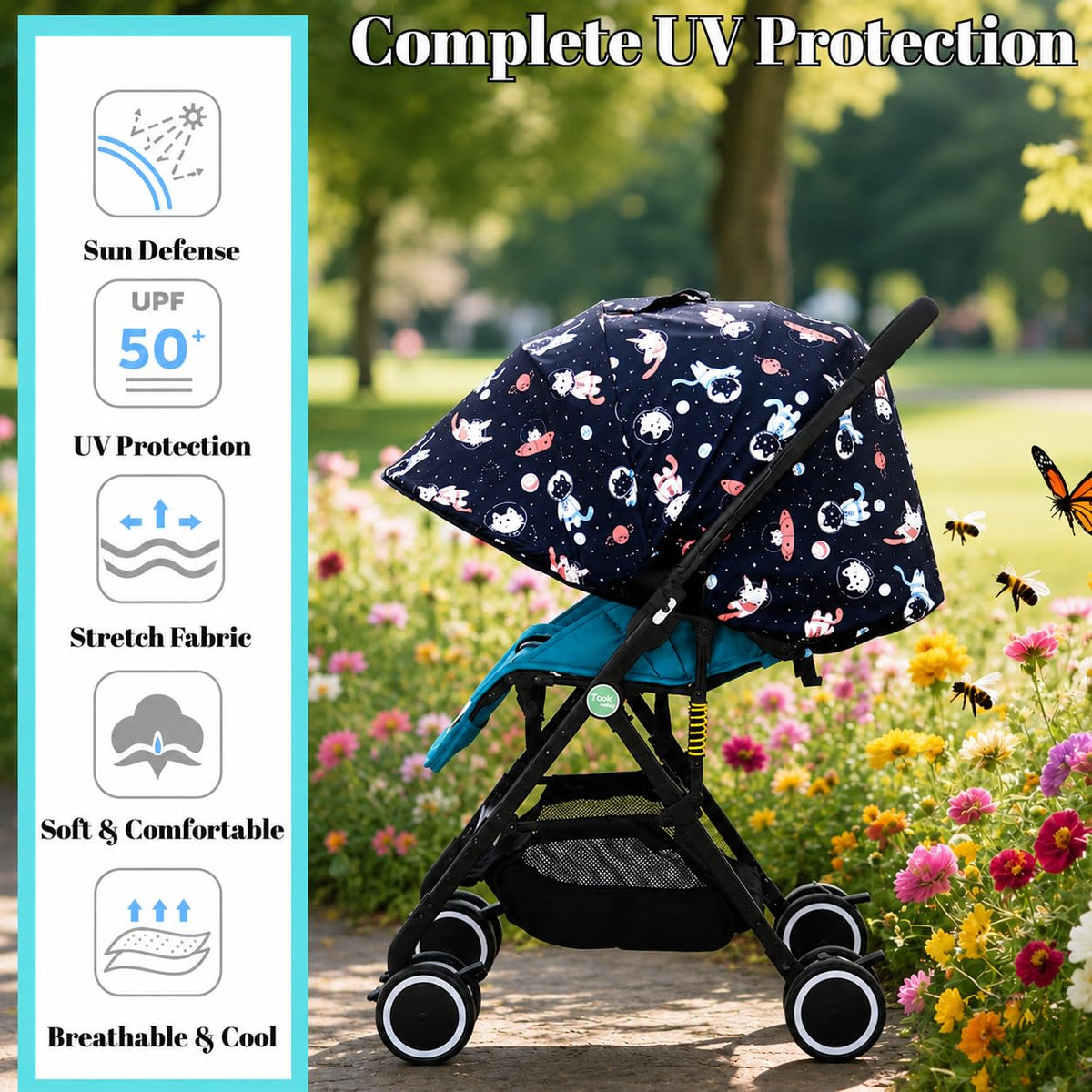 Baby Stroller Sun Shade - Waterproof UPF50+ Blackout Cover | Lightweight Lycra with Ventilated Mesh | Fits Infant Car Seat, Buggy, Bassinet, Carrycot, Numbers