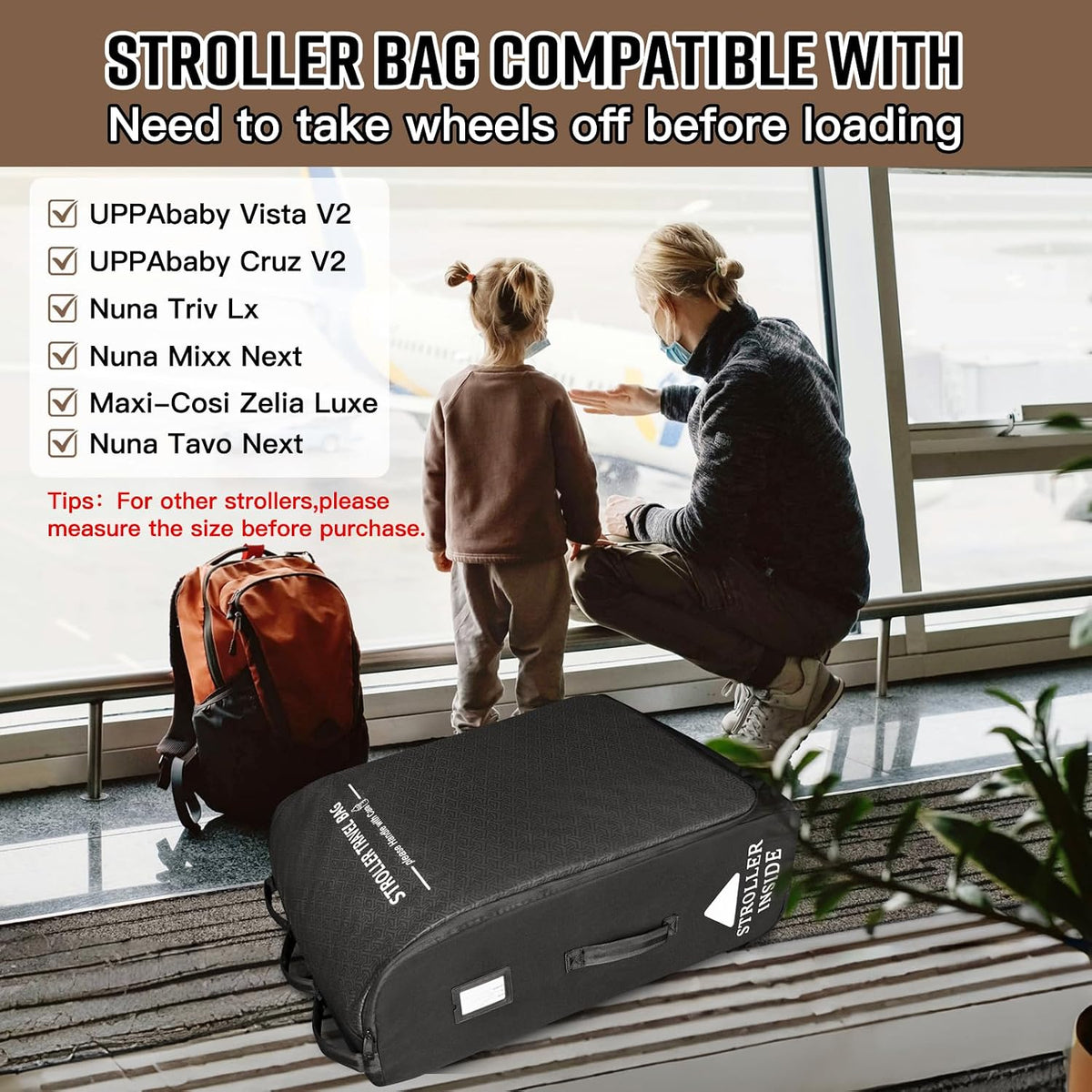 Padded Stroller Travel Bag for Airplane with Wheels
