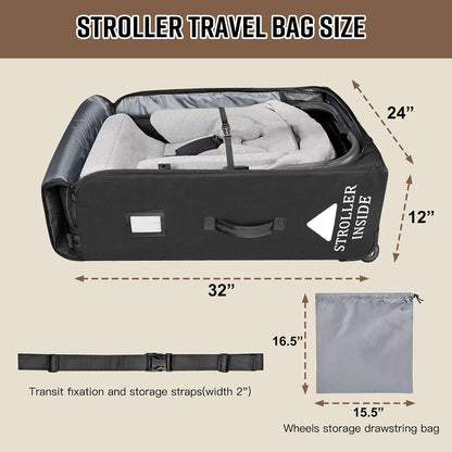 Padded Stroller Travel Bag for Airplane with Wheels