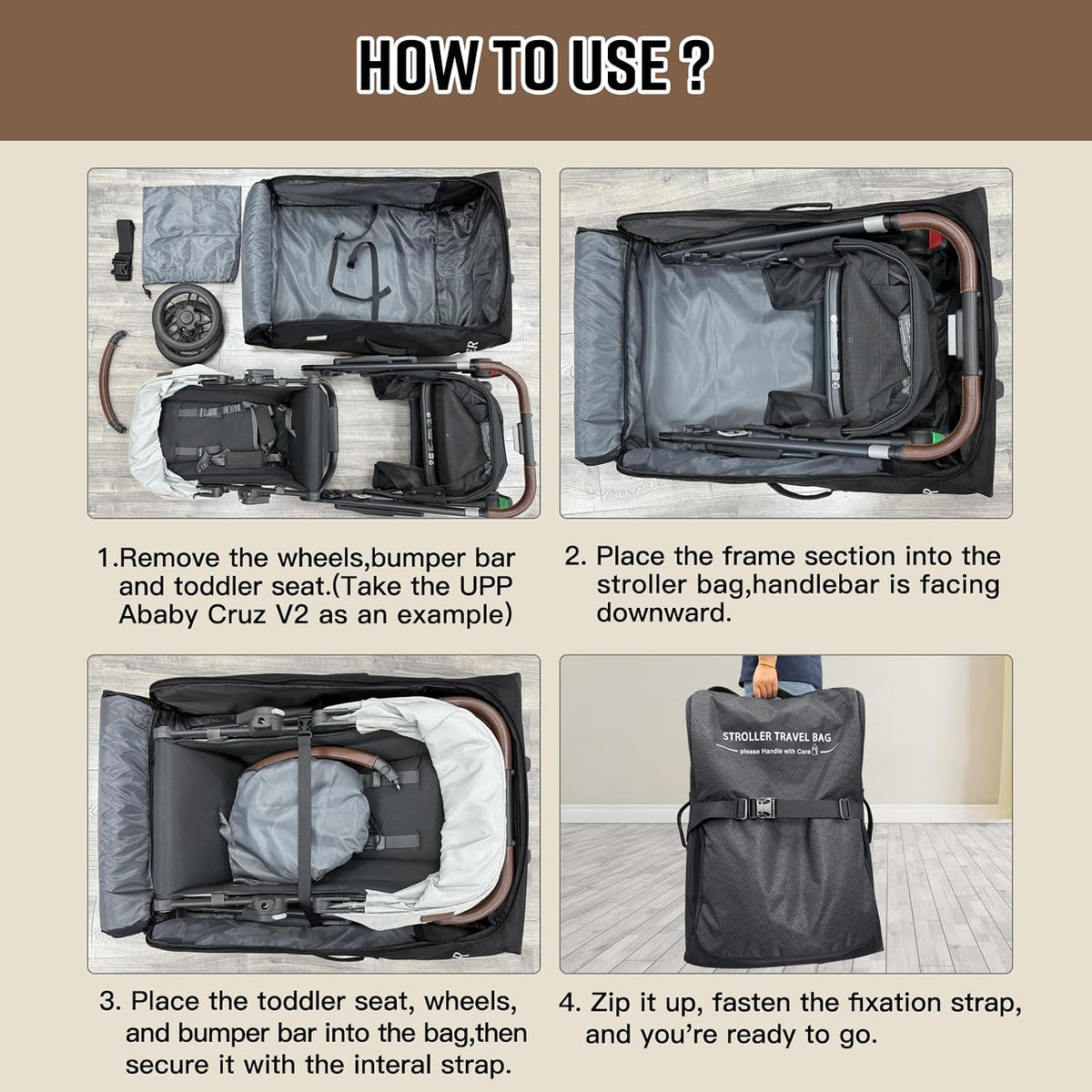 Padded Stroller Travel Bag for Airplane with Wheels