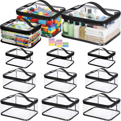 9 Pack 3 Sizes Toy Storage Bags with Labels, Clear PVC Reusable Board Game Storage Containers, Waterproof Toy Organizer Case with Zipper for Building Blocks, Puzzles, Stationery (Black)
