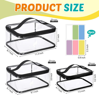 9 Pack 3 Sizes Toy Storage Bags with Labels, Clear PVC Reusable Board Game Storage Containers, Waterproof Toy Organizer Case with Zipper for Building Blocks, Puzzles, Stationery (Black)