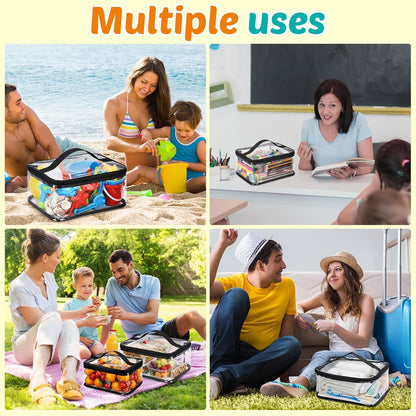 9 Pack 3 Sizes Toy Storage Bags with Labels, Clear PVC Reusable Board Game Storage Containers, Waterproof Toy Organizer Case with Zipper for Building Blocks, Puzzles, Stationery (Black)