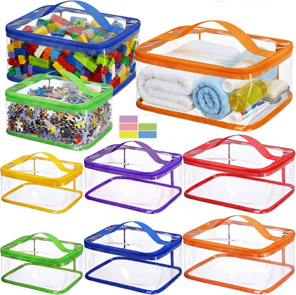 9 Pack 3 Sizes Toy Storage Bags with Labels, Clear PVC Reusable Board Game Storage Containers, Waterproof Toy Organizer Case with Zipper for Building Blocks, Puzzles, Stationery (Black)