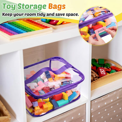 9 Pack 3 Sizes Toy Storage Bags with Labels, Clear PVC Reusable Board Game Storage Containers, Waterproof Toy Organizer Case with Zipper for Building Blocks, Puzzles, Stationery (Black)