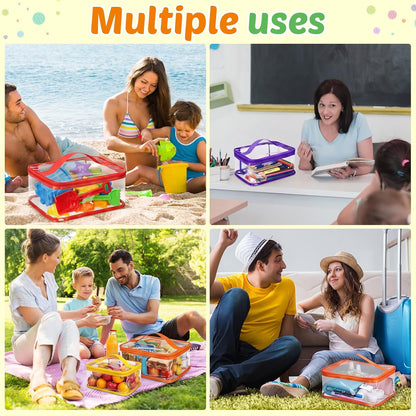 9 Pack 3 Sizes Toy Storage Bags with Labels, Clear PVC Reusable Board Game Storage Containers, Waterproof Toy Organizer Case with Zipper for Building Blocks, Puzzles, Stationery (Black)