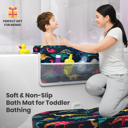Baby Bath Kneeler and Elbow Rest Pad 2 Pieces Set with 3 Spacious Pocket to Organize Baby Acessories, 1.5" Thick Non-Slip, Soft, Fast-Drying Foldable Toddler Bath (Grey)