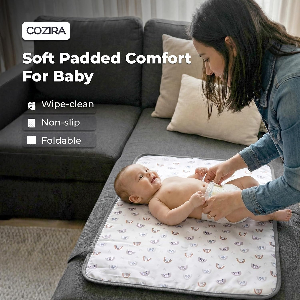 Waterproof Baby Changing Pad Liners - 3 Layer Quilted Absorbent Diaper Changing Mat - Reusable Washable Changing Table Pad - 13.8 x 23.2 Inch - Grey