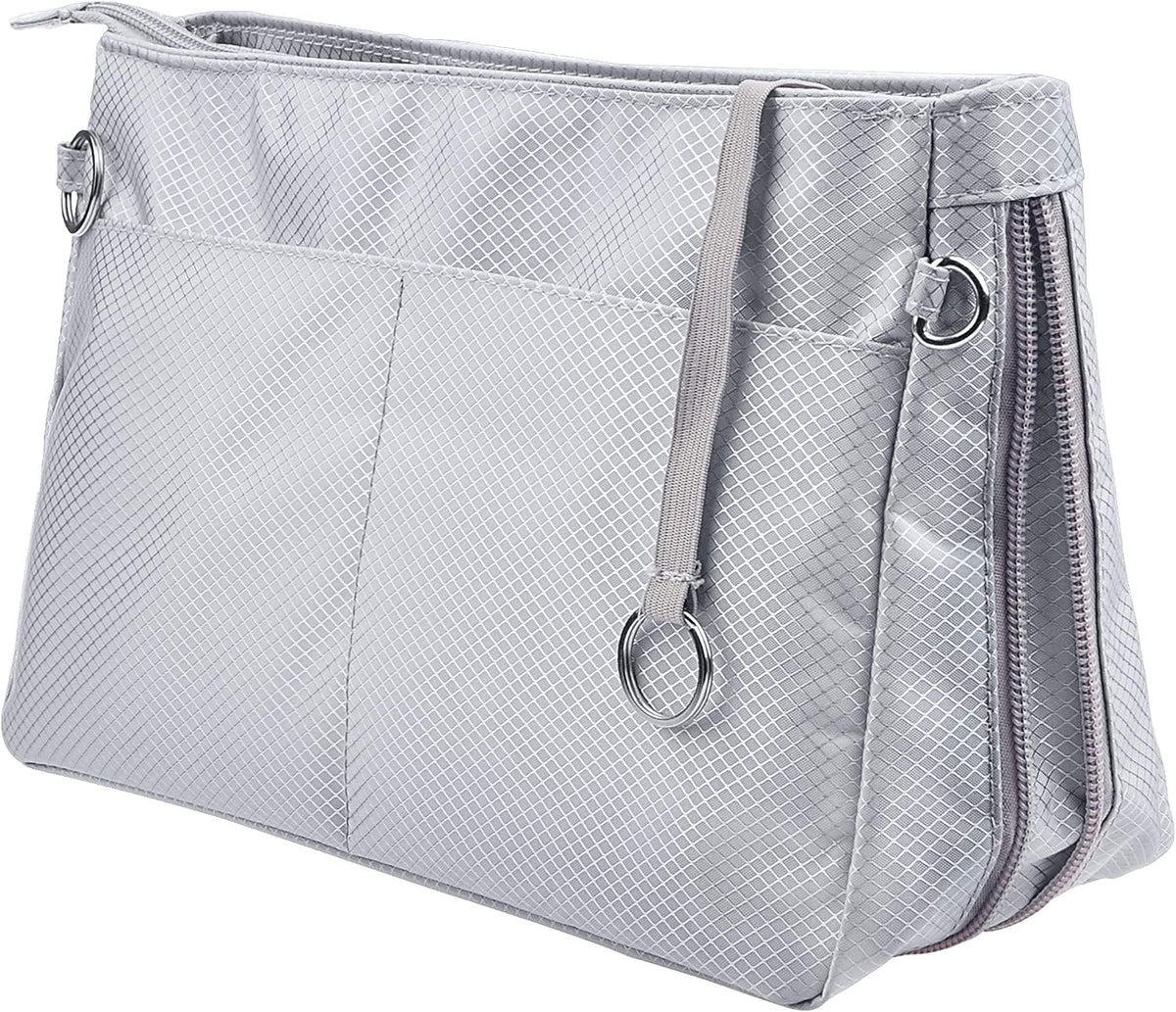 Expandable Nylon Handbag Purse Organizer Insert Liner Shaper Bag in Bag Beige Grey XLarge