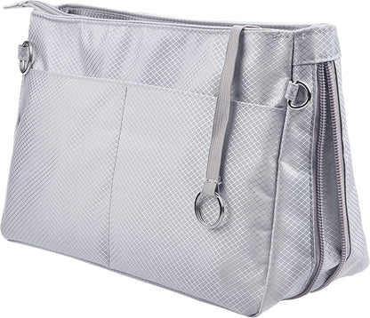 Expandable Nylon Handbag Purse Organizer Insert Liner Shaper Bag in Bag Beige Grey XLarge