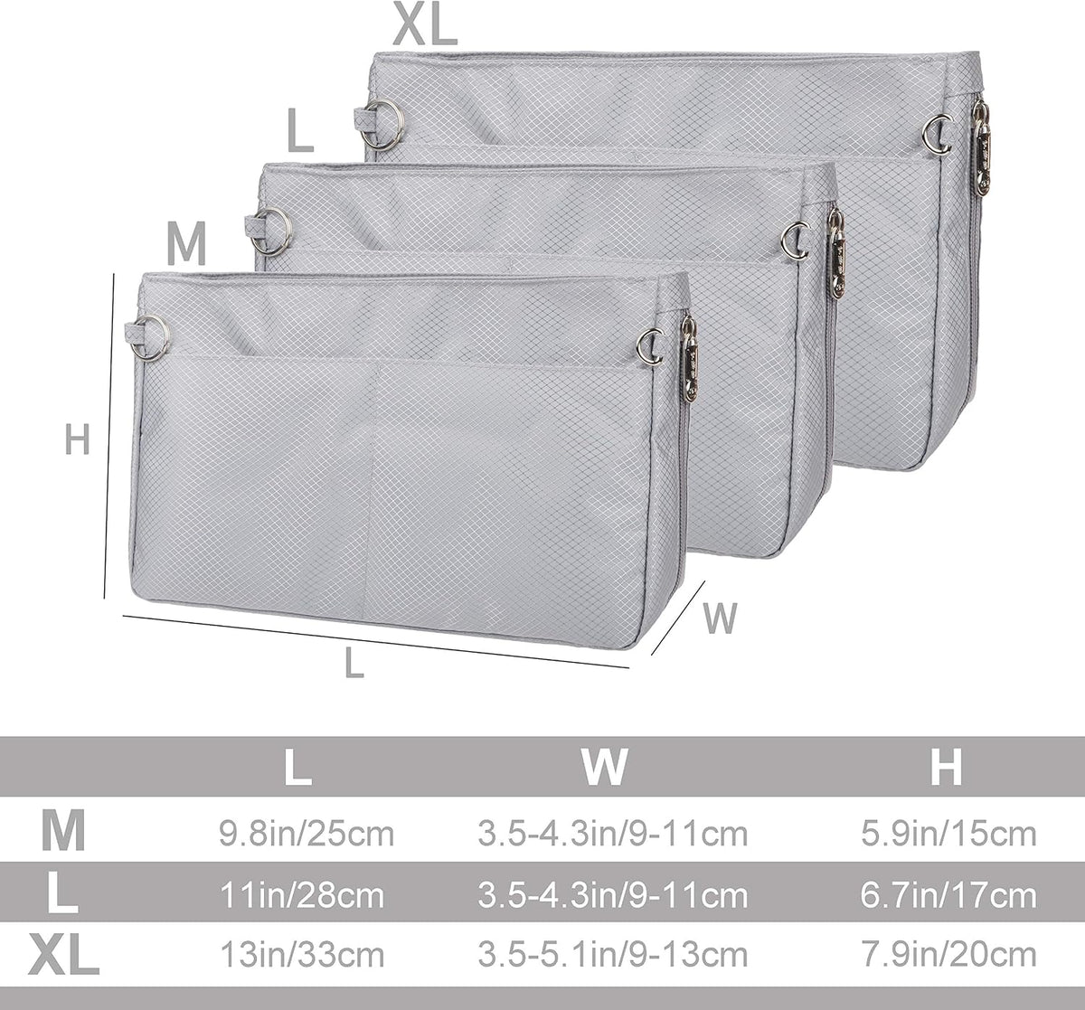 Expandable Nylon Handbag Purse Organizer Insert Liner Shaper Bag in Bag Beige Grey XLarge