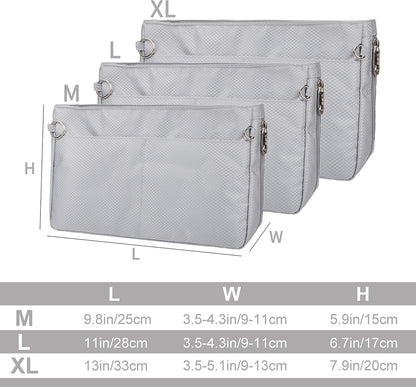 Expandable Nylon Handbag Purse Organizer Insert Liner Shaper Bag in Bag Beige Grey XLarge
