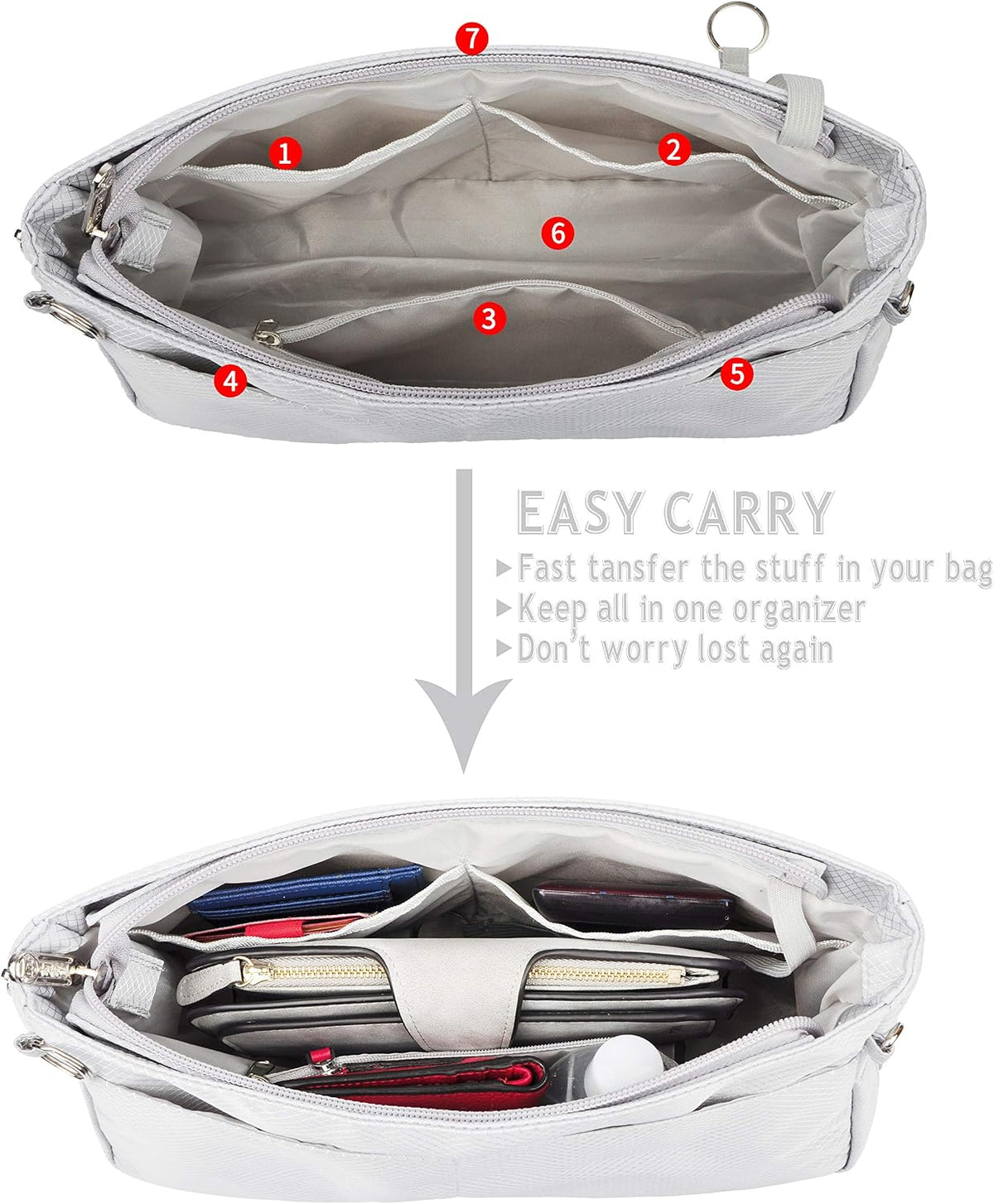 Expandable Nylon Handbag Purse Organizer Insert Liner Shaper Bag in Bag Beige Grey XLarge