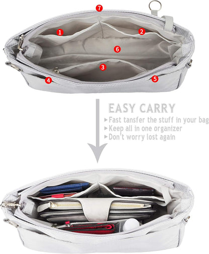 Expandable Nylon Handbag Purse Organizer Insert Liner Shaper Bag in Bag Beige Grey XLarge