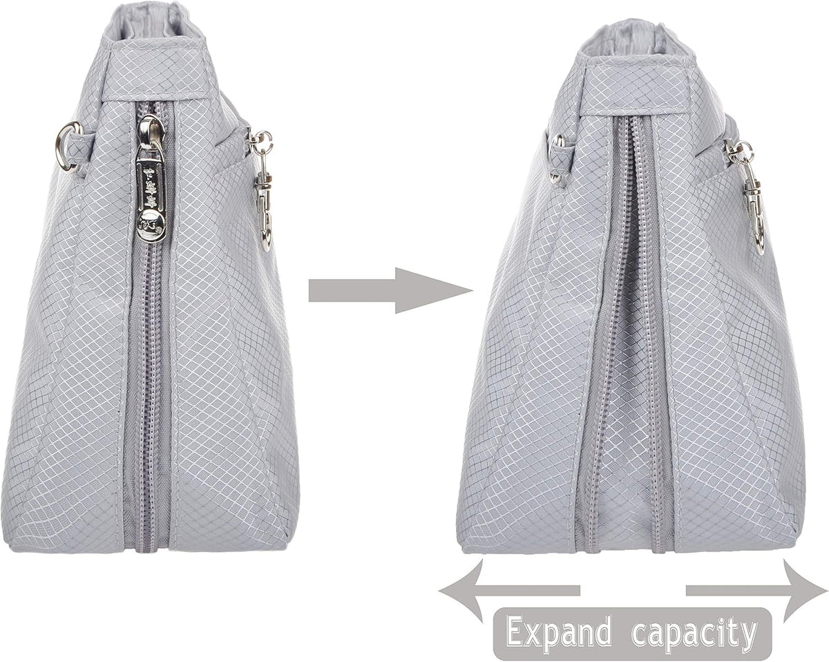 Expandable Nylon Handbag Purse Organizer Insert Liner Shaper Bag in Bag Beige Grey XLarge