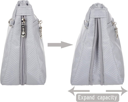 Expandable Nylon Handbag Purse Organizer Insert Liner Shaper Bag in Bag Beige Grey XLarge