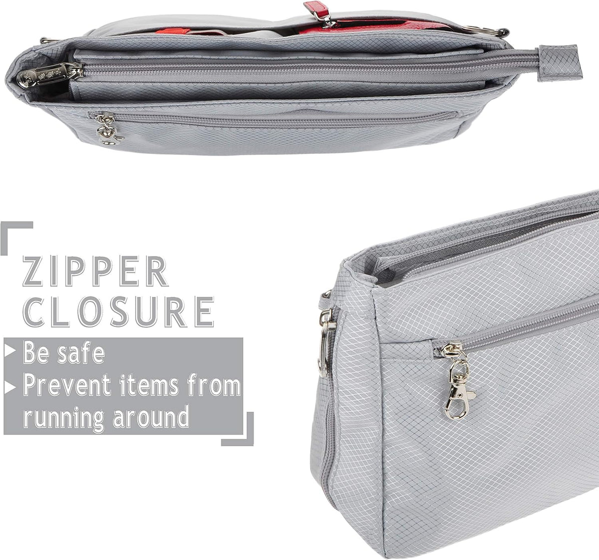 Expandable Nylon Handbag Purse Organizer Insert Liner Shaper Bag in Bag Beige Grey XLarge