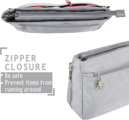 Expandable Nylon Handbag Purse Organizer Insert Liner Shaper Bag in Bag Beige Grey XLarge