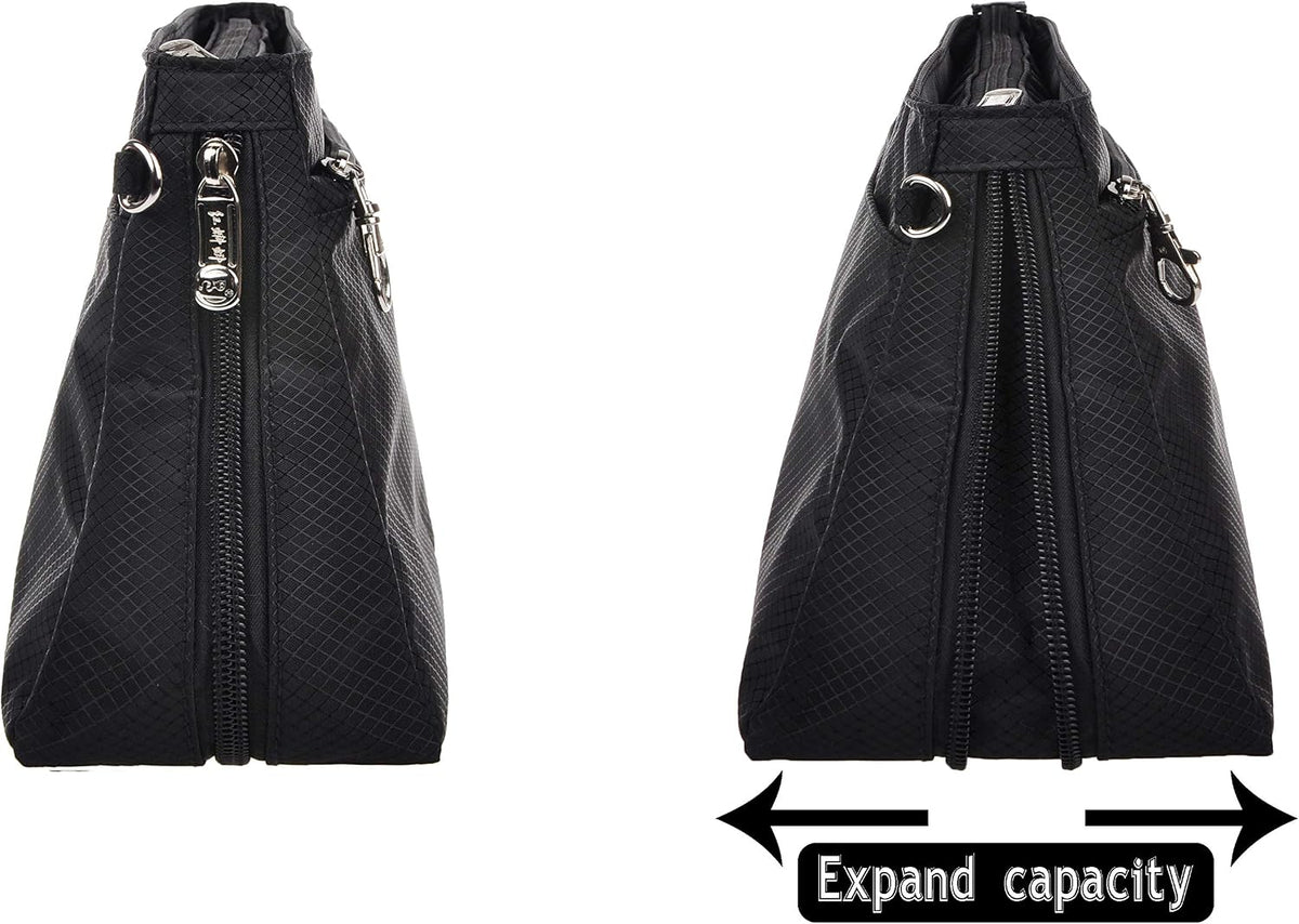Expandable Nylon Handbag Purse Organizer Insert Liner Shaper Bag in Bag Beige Grey XLarge