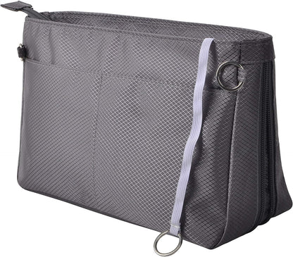 Expandable Nylon Handbag Purse Organizer Insert Liner Shaper Bag in Bag Beige Grey XLarge