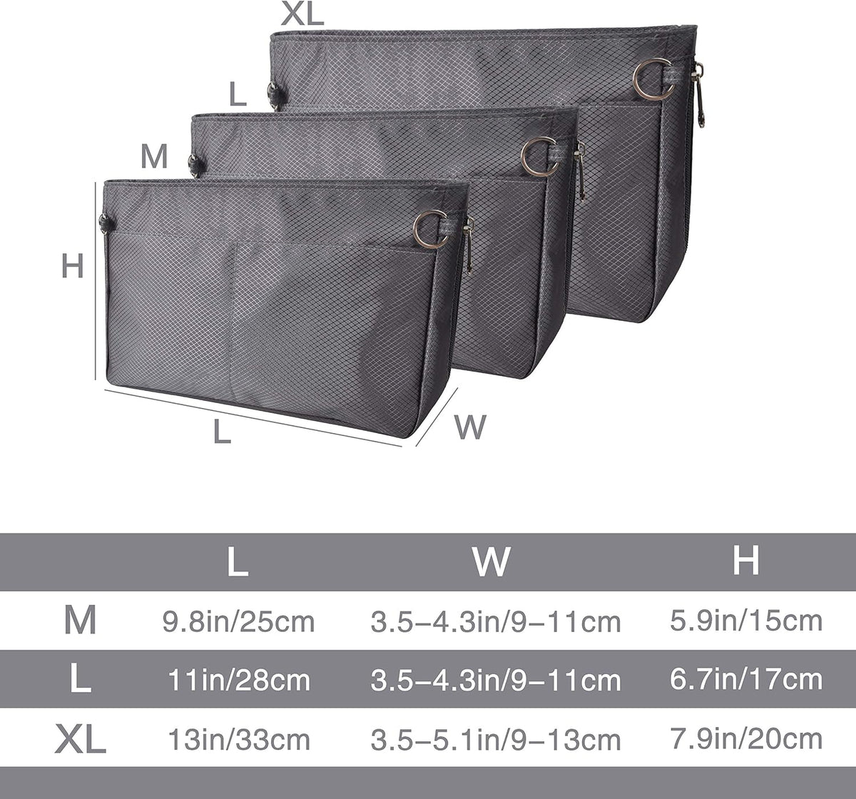 Expandable Nylon Handbag Purse Organizer Insert Liner Shaper Bag in Bag Beige Grey XLarge