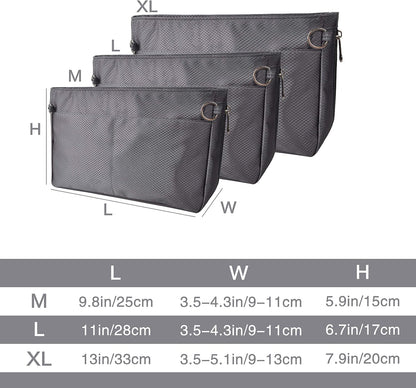 Expandable Nylon Handbag Purse Organizer Insert Liner Shaper Bag in Bag Beige Grey XLarge
