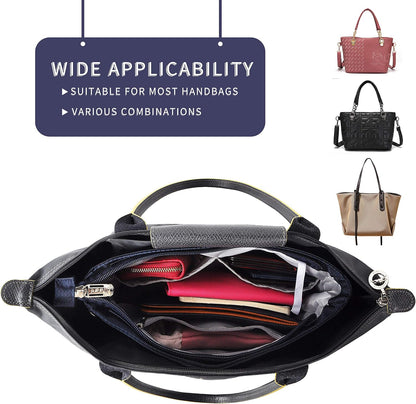 Expandable Nylon Handbag Purse Organizer Insert Liner Shaper Bag in Bag Beige Grey XLarge