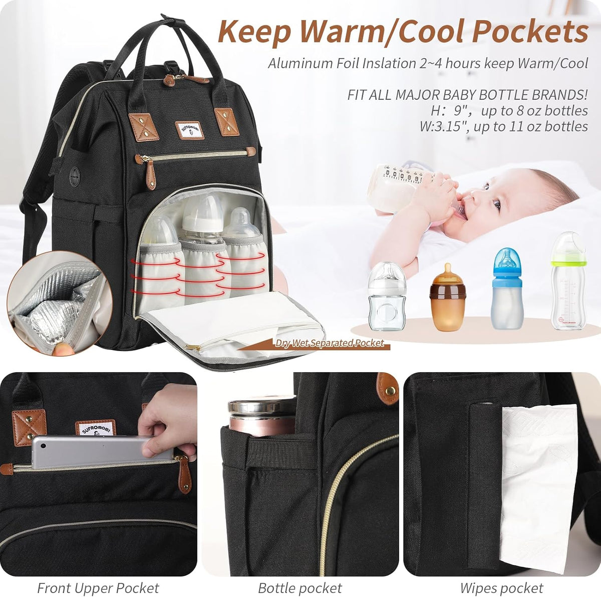 Diaper Bag Backpack: Tote Baby Bag for Boy and Girl, Large Mommy Bag Insulated Pockets Charger Holes for Men and Women, Nappy Bag for Baby Airplane Traveing Beige khaki