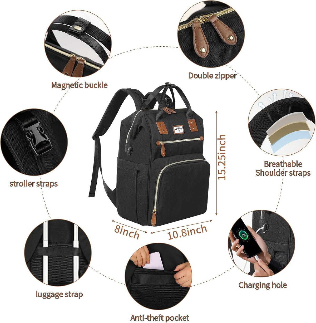 Diaper Bag Backpack: Tote Baby Bag for Boy and Girl, Large Mommy Bag Insulated Pockets Charger Holes for Men and Women, Nappy Bag for Baby Airplane Traveing Beige khaki