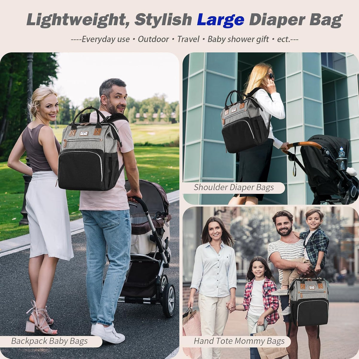 Diaper Bag Backpack: Tote Baby Bag for Boy and Girl, Large Mommy Bag Insulated Pockets Charger Holes for Men and Women, Nappy Bag for Baby Airplane Traveing Beige khaki