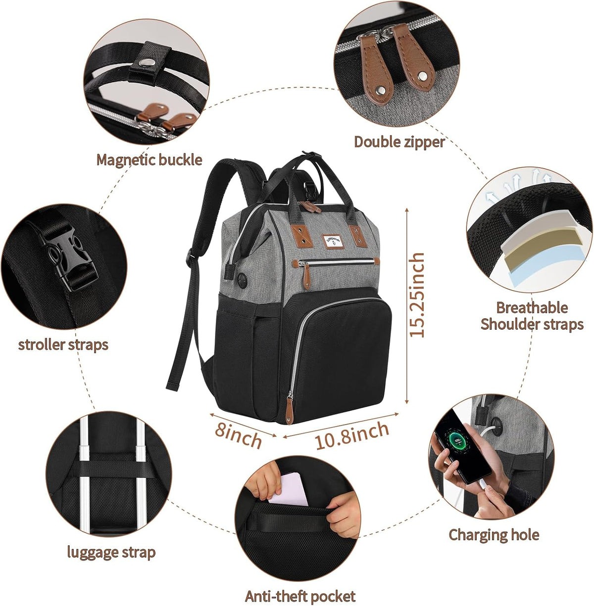 Diaper Bag Backpack: Tote Baby Bag for Boy and Girl, Large Mommy Bag Insulated Pockets Charger Holes for Men and Women, Nappy Bag for Baby Airplane Traveing Beige khaki