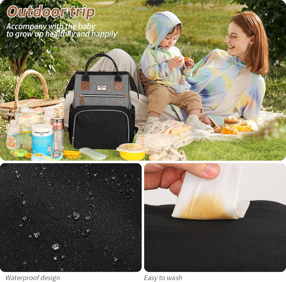 Diaper Bag Backpack: Tote Baby Bag for Boy and Girl, Large Mommy Bag Insulated Pockets Charger Holes for Men and Women, Nappy Bag for Baby Airplane Traveing Beige khaki