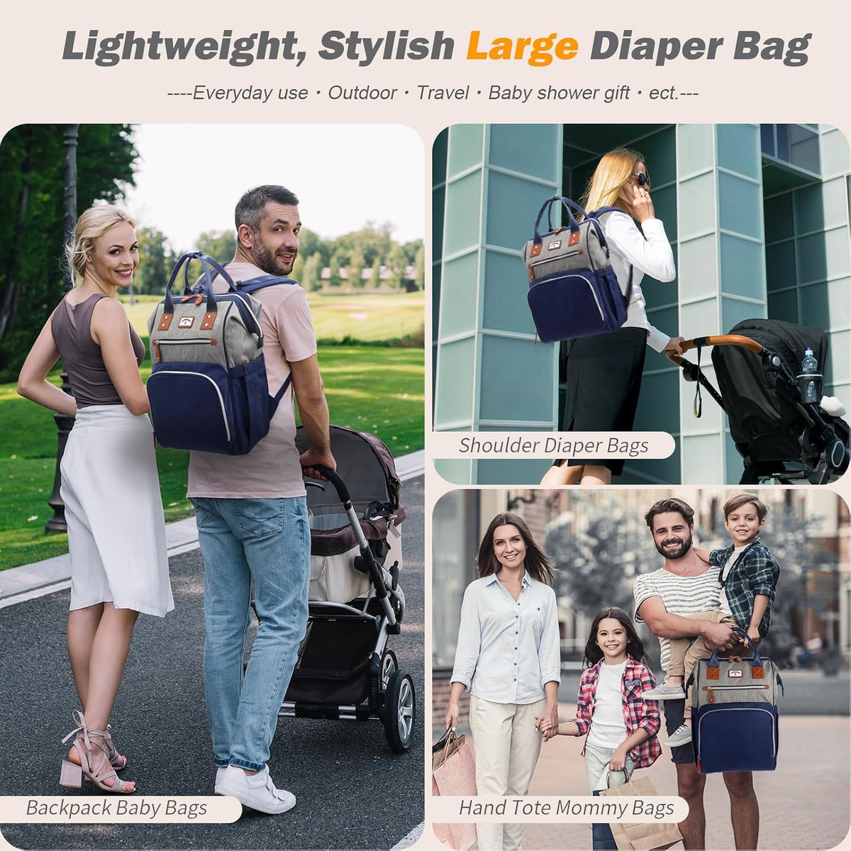 Diaper Bag Backpack: Tote Baby Bag for Boy and Girl, Large Mommy Bag Insulated Pockets Charger Holes for Men and Women, Nappy Bag for Baby Airplane Traveing Beige khaki