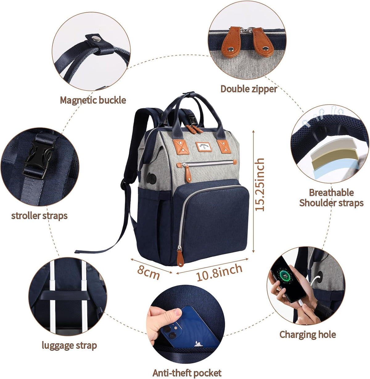 Diaper Bag Backpack: Tote Baby Bag for Boy and Girl, Large Mommy Bag Insulated Pockets Charger Holes for Men and Women, Nappy Bag for Baby Airplane Traveing Beige khaki