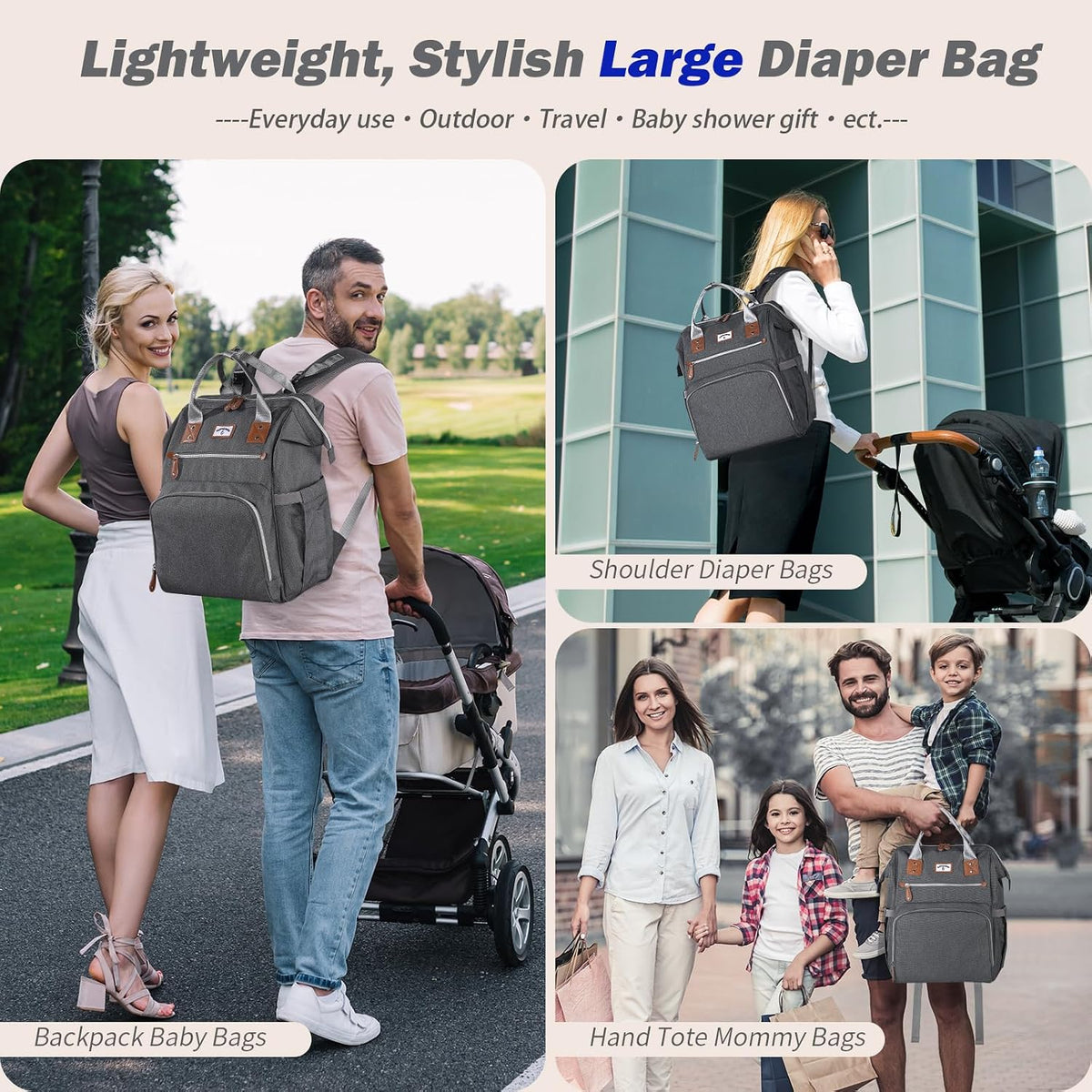 Diaper Bag Backpack: Tote Baby Bag for Boy and Girl, Large Mommy Bag Insulated Pockets Charger Holes for Men and Women, Nappy Bag for Baby Airplane Traveing Beige khaki