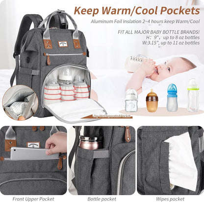 Diaper Bag Backpack: Tote Baby Bag for Boy and Girl, Large Mommy Bag Insulated Pockets Charger Holes for Men and Women, Nappy Bag for Baby Airplane Traveing Beige khaki