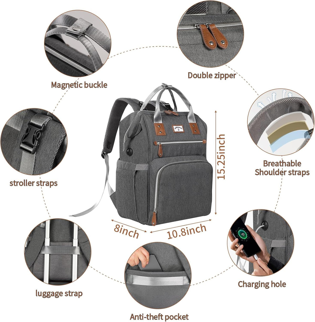 Diaper Bag Backpack: Tote Baby Bag for Boy and Girl, Large Mommy Bag Insulated Pockets Charger Holes for Men and Women, Nappy Bag for Baby Airplane Traveing Beige khaki