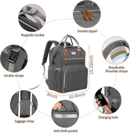 Diaper Bag Backpack: Tote Baby Bag for Boy and Girl, Large Mommy Bag Insulated Pockets Charger Holes for Men and Women, Nappy Bag for Baby Airplane Traveing Beige khaki