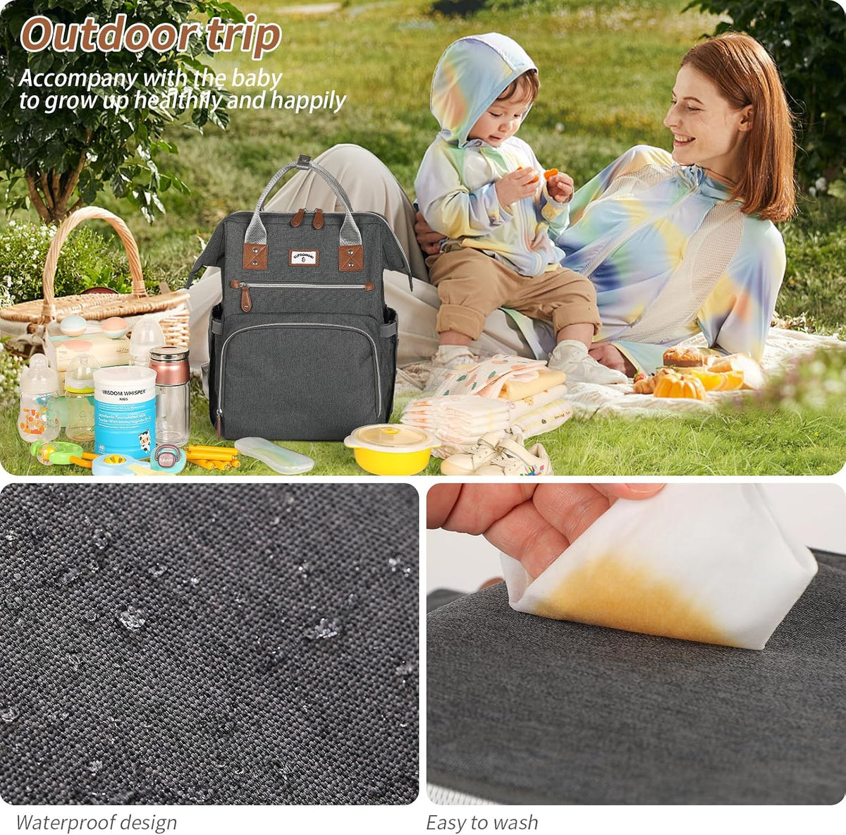 Diaper Bag Backpack: Tote Baby Bag for Boy and Girl, Large Mommy Bag Insulated Pockets Charger Holes for Men and Women, Nappy Bag for Baby Airplane Traveing Beige khaki