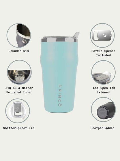 20oz Stainless Steel Tumbler, Vacuum Insulated Tumbler Pint Glass Beer Mug with Built-in Bottle Opener, THOR (20oz Beer Tumbler, Pale Pink)