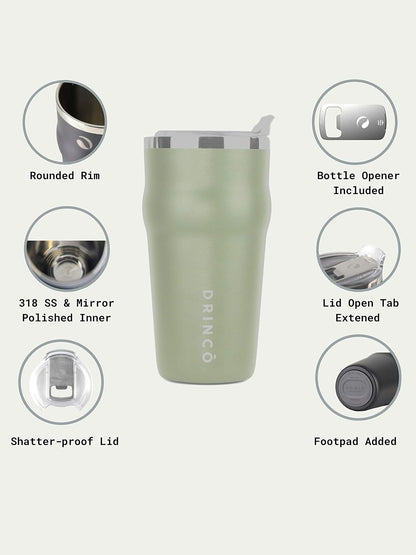 20oz Stainless Steel Tumbler, Vacuum Insulated Tumbler Pint Glass Beer Mug with Built-in Bottle Opener, THOR (20oz Beer Tumbler, Pale Pink)