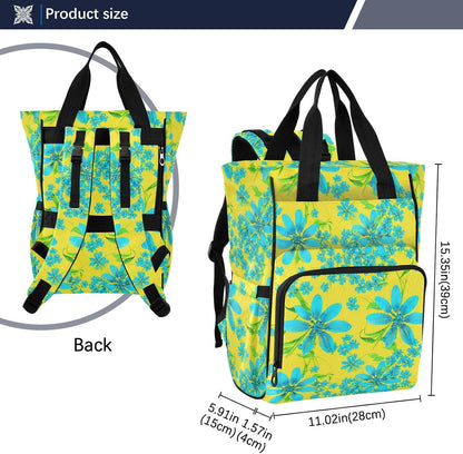 Diaper Bag Backpack, Multifunction Travel Bag for Moms Dads, Baby Changing Bag with Insulted Pockets, Stroller Straps and Side Bottle Pockets Sunny Bluebell Pattern