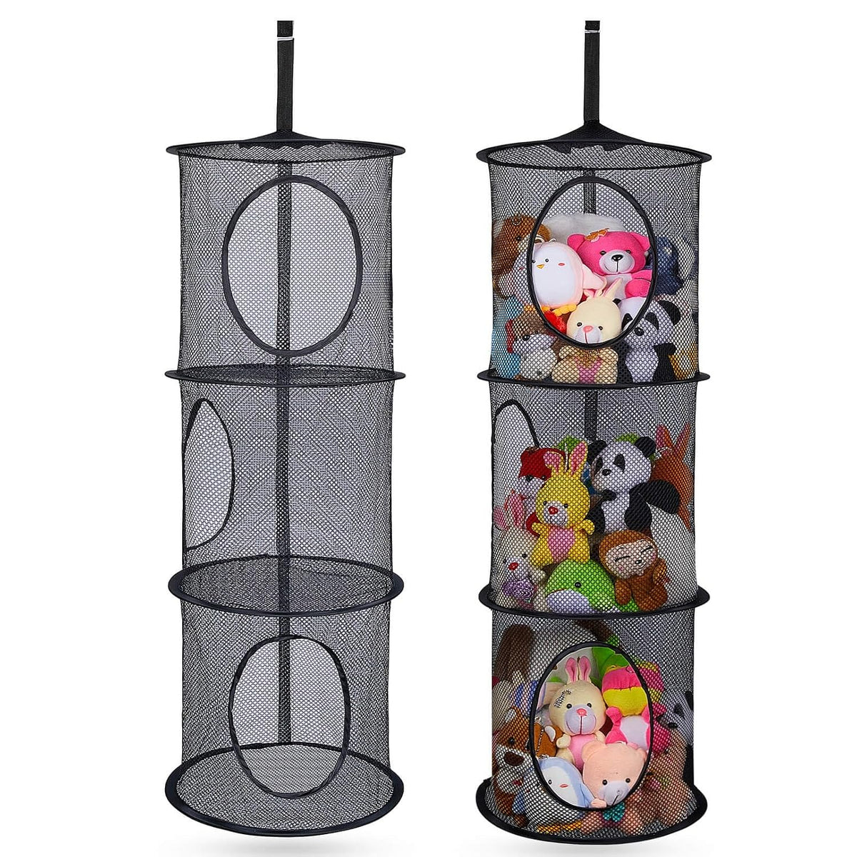 Hanging Stuffed Animals Storage, 2 Pack Mesh Plush Storage, 3-Tier