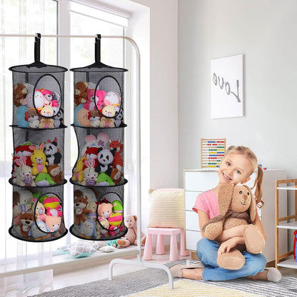Hanging Stuffed Animals Storage, 2 Pack Mesh Plush Storage, 3-Tier
