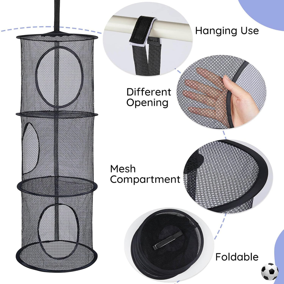 Hanging Stuffed Animals Storage, 2 Pack Mesh Plush Storage, 3-Tier